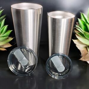 NEW (2) Slim Stainless Steel Tumblers. Double Walled Vacuum Insulated 32 & 22 OZ